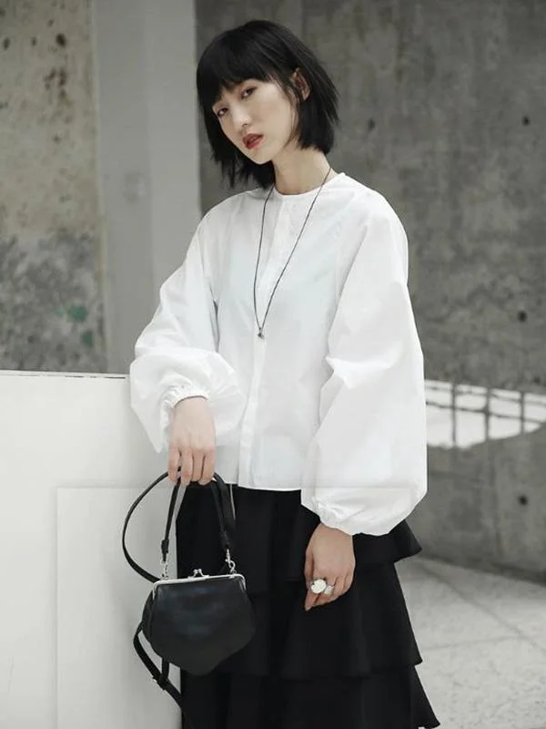 Loose Puff Sleeve White Shirt