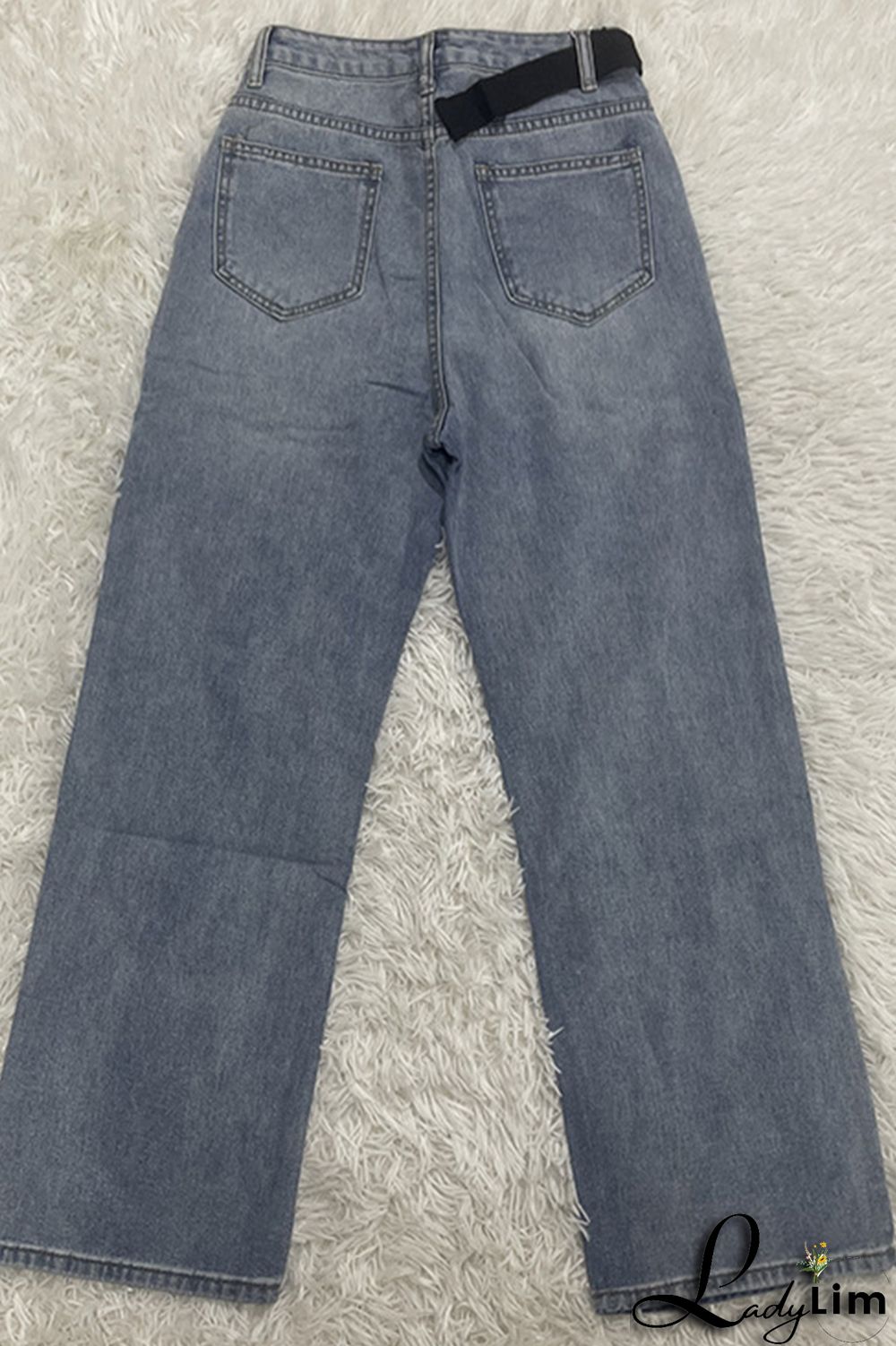 Blue Fashion Casual Solid Ripped High Waist Regular Denim Jeans
