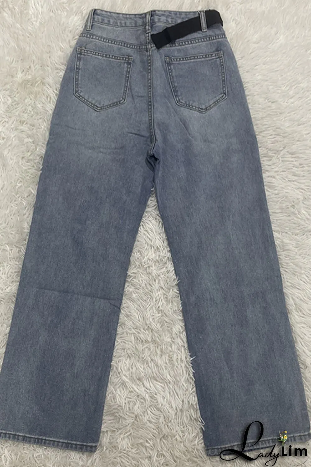 Blue Fashion Casual Solid Ripped High Waist Regular Denim Jeans