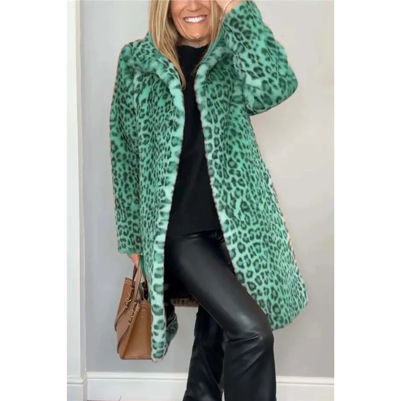 Athvotar Athvotar 2025 Fashion Leopard-Print Warm Plush Long Coat