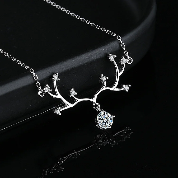 Casual Silver Antlers Diamond Necklace  Flycurvy [product_label]