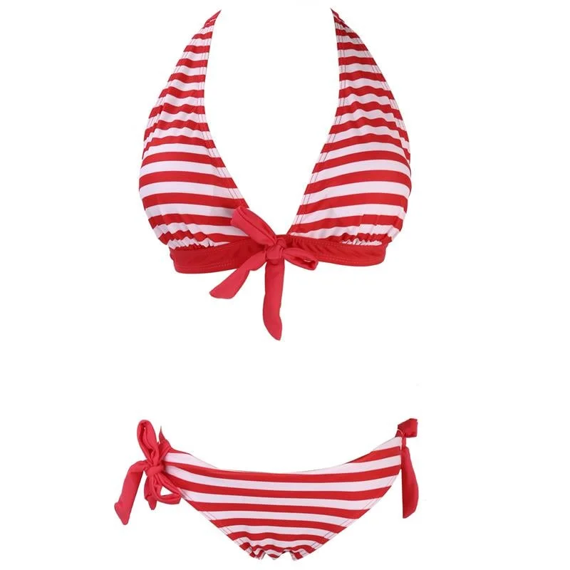 Sexy Women Push-up Bikini Set Padded Bandage Swimsuit Swimwear Beachwear   Striped Bow Tie Brazilian Biquinis