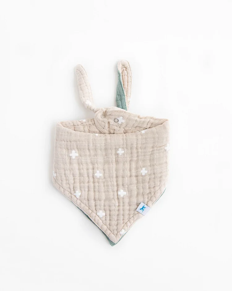 Cotton Muslin Reversible Bandana Bib - Taupe Cross