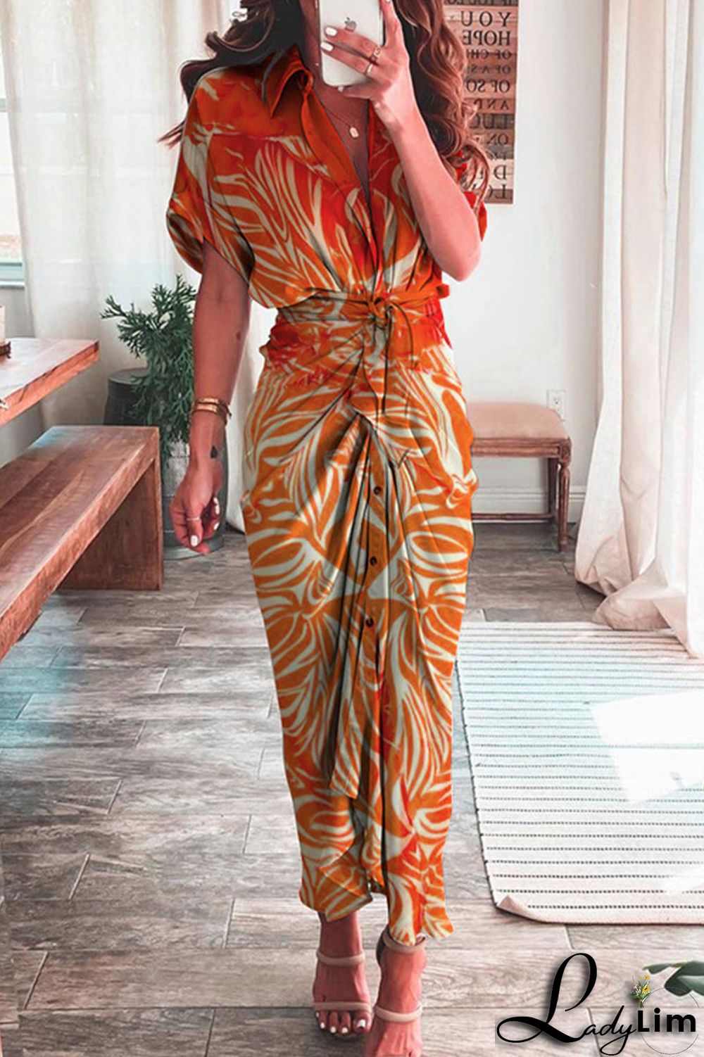 Casual Print Patchwork Turndown Collar Shirt Dress Short Sleeve Dress