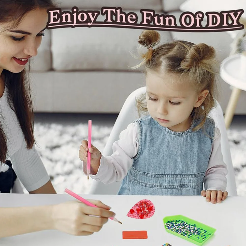 DIY 10 Pairs Cartoon Heart Double Sided Dangle Drop Diamond Art Earring Kit for Women