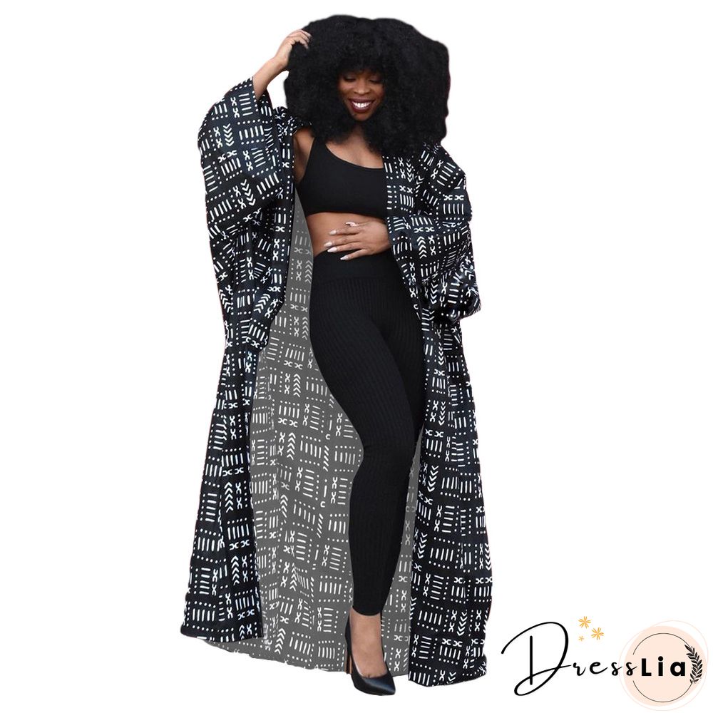 Stylish Print Loose Long Cardigan Coats