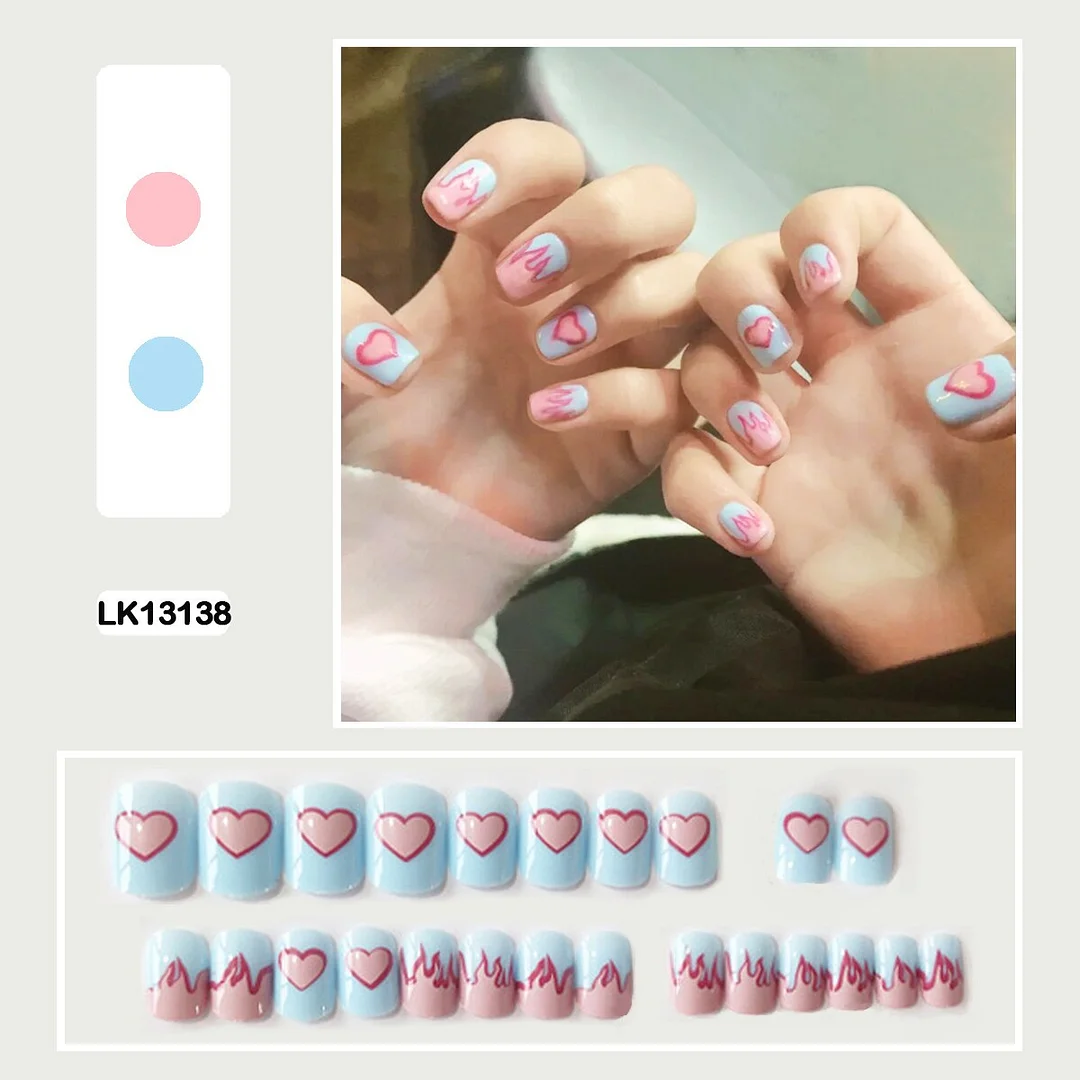 Personality Graffiti Flame Sweet Cool Girl False Nail Art Fake Nails With Glue And Sticker 24pcs/box-Nail Inspo