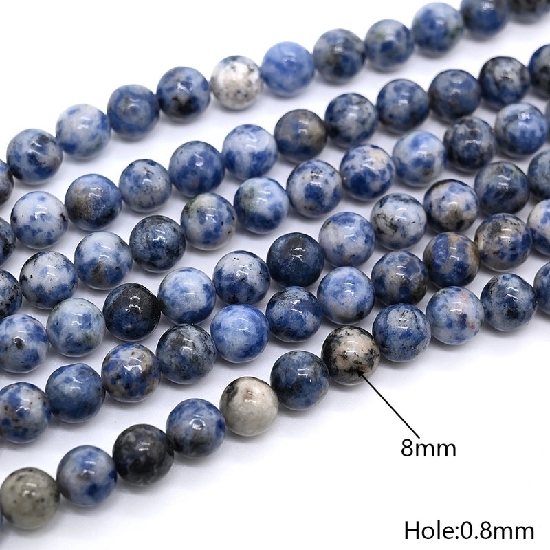 1 Strand/Package 10mm 6mm 8mm Hole Under 1mm Hole 1~1.9mm Natural Stone Blue Spot Jasper Round Marble Simple Polished Jewelry Accessories