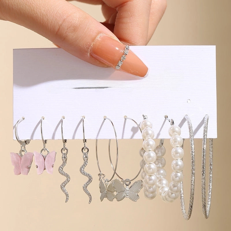 Hot Sale Retro Gold Geometric Ladies Earrings Set Fashion Pearl Earrings Earrings Diamond