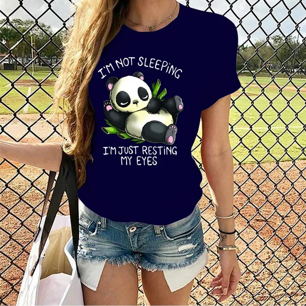 Cute Panda I'm Not Sleeping I'm Just Resting My Eyes T-shirts For Women Summer Tee Shirt Femme Casual Short Sleeve Round Neck Tops T-shirts