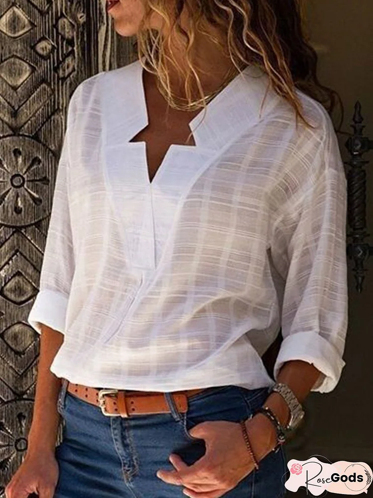 Women Elegant Solid Paneled Long Sleeve V Neck Shirt