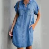 Gioiacombo&trade; Abito midi casual in denim tinta unita da donna