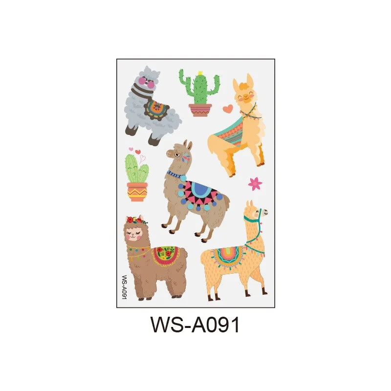 Alpaca Tattoo Stickers Fake Tattoos Paste on Face Arm Leg for Cute Kids Body Art Sticker