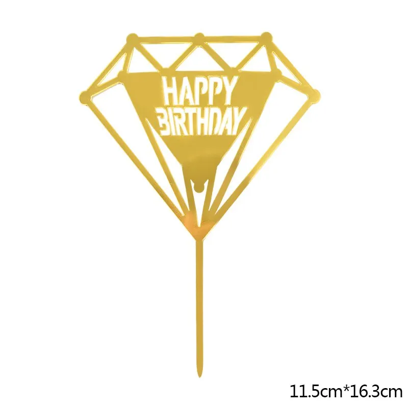 Happy Birthday Cake Topper Acrylic Gold Silver Cake Flag Cupcake Topper For Boy Girl Birthday Party Decorations Wedding Supplies