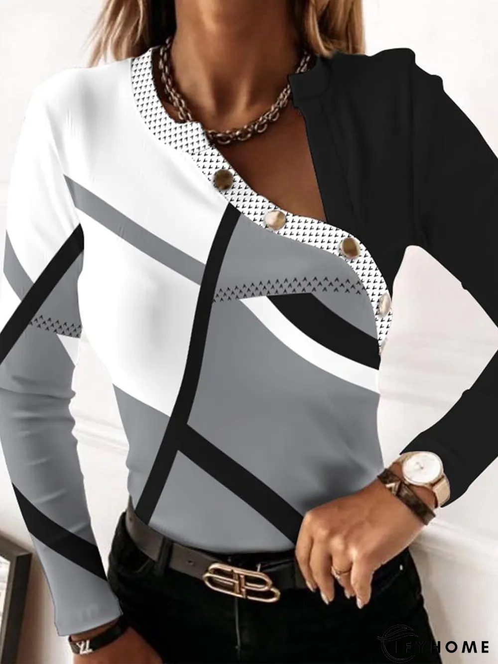 Regular Fit Asymmetrical Collar Casual T-Shirt | IFYHOME