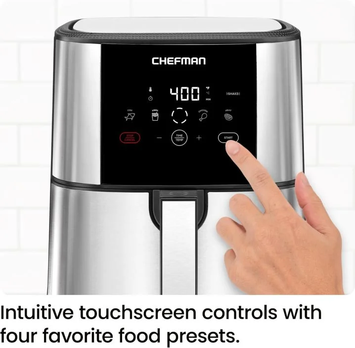 Chefman TurboFry® Touch Air Fryer, XL 8-Qt Family Size, One-Touch Digital Control Presets, French Fries, Chicken, Meat, Fish, Nonstick Dishwasher-Safe Parts, Automatic Shutoff, Stainless Steel 1