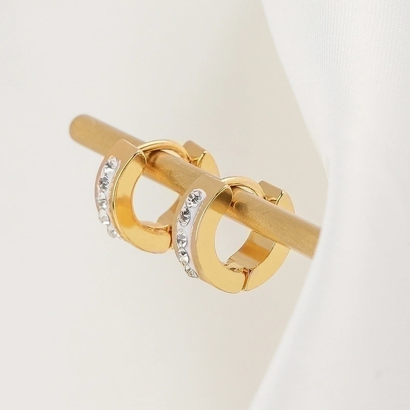 1 Pair Elegant Minimalist Geometric 304 Stainless Steel Zircon 18K Gold Plated Huggie Earrings