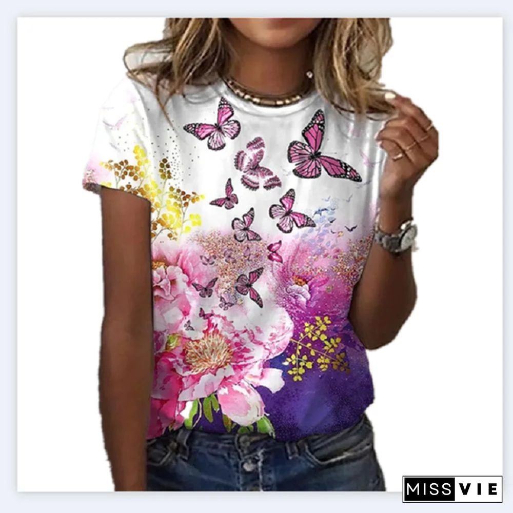 Harajuku Fashion T ShirtFor Women 3D Print T-Shirt Summer Tops Short Sleeve O-Neck Casual Oversized Blouses Woman Clothes