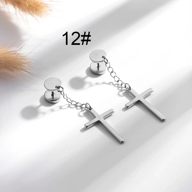 1 Pair Hip-Hop Geometric Cross Feather Plating 316 Stainless Steel Earrings