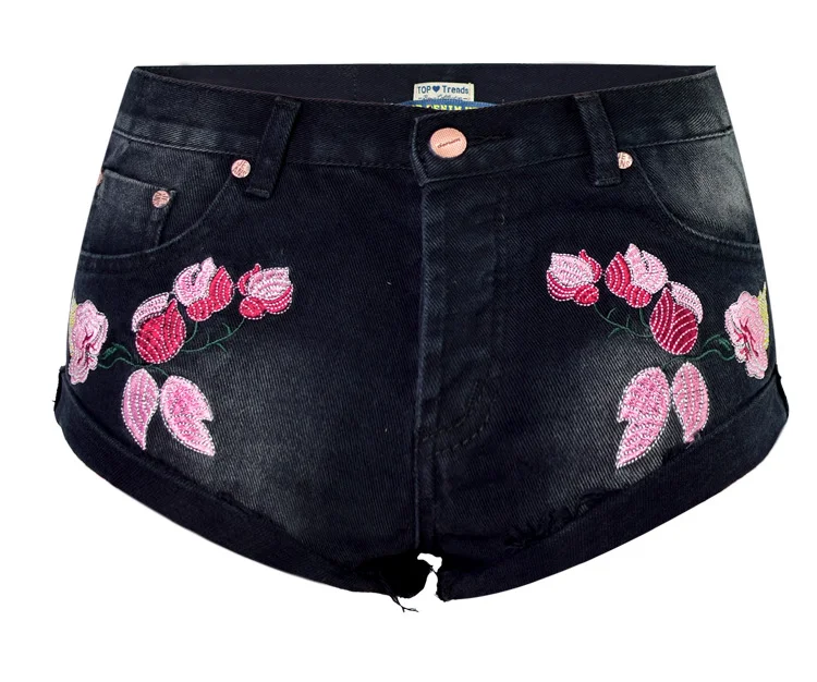 Women's Embroidered Floral Denim Shorts