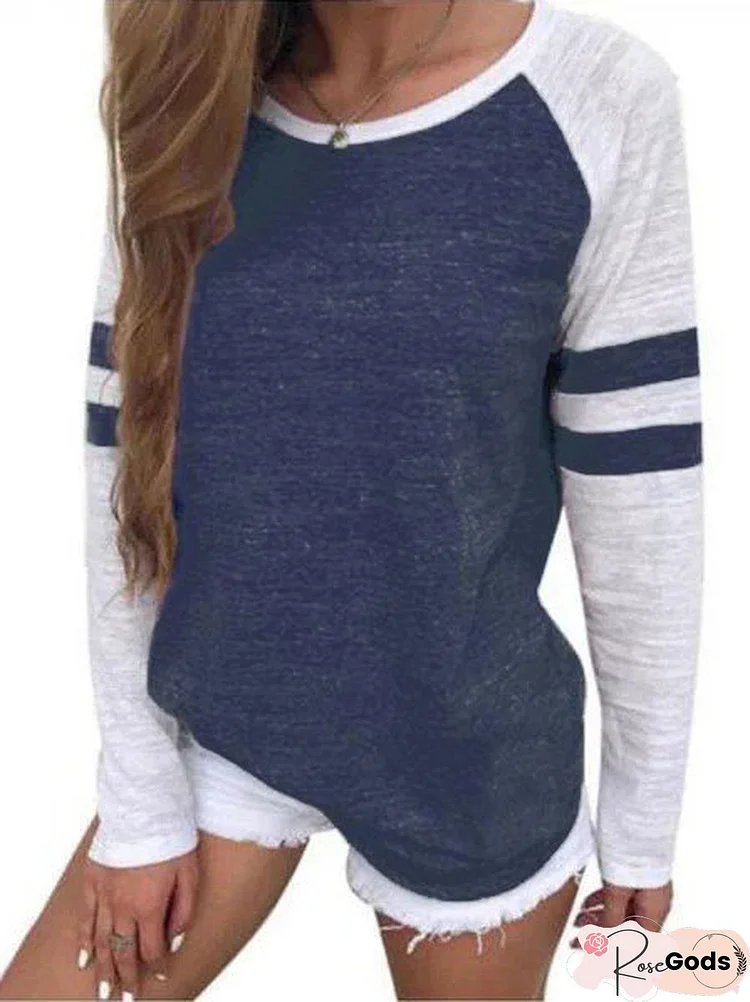 Tri-Color Striped Long-Sleeved T-Shirt Round Collar Shirt