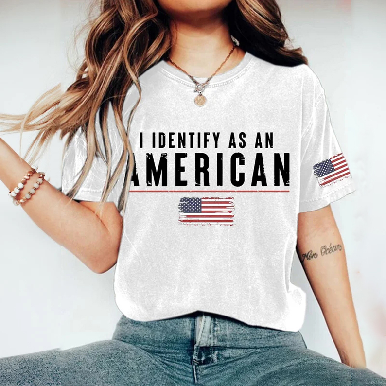 Women's I Identify As An American Print Casual T-Shirt wearshes