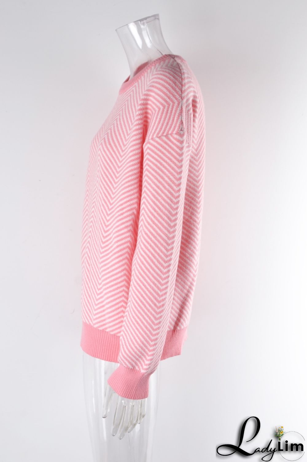 WomenBasic Round Neck Long Sleeve Striped Sweater