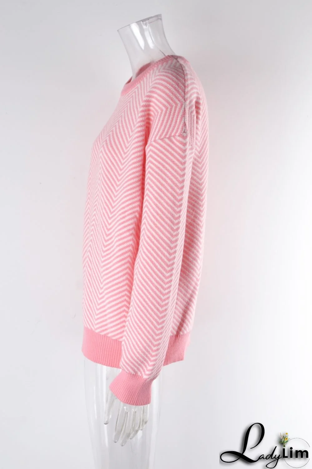 WomenBasic Round Neck Long Sleeve Striped Sweater