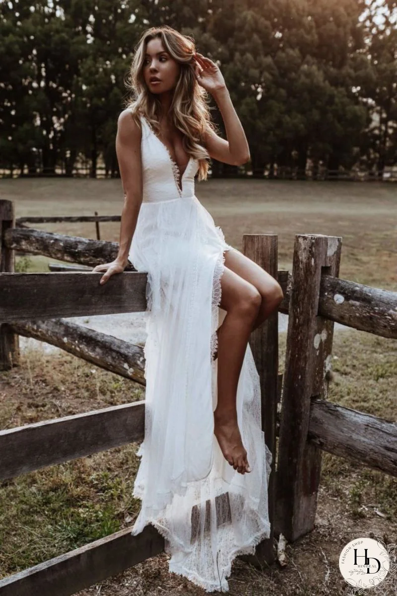 Women'S Dresses Lace Deep V Sling Backless Chiffon Dress