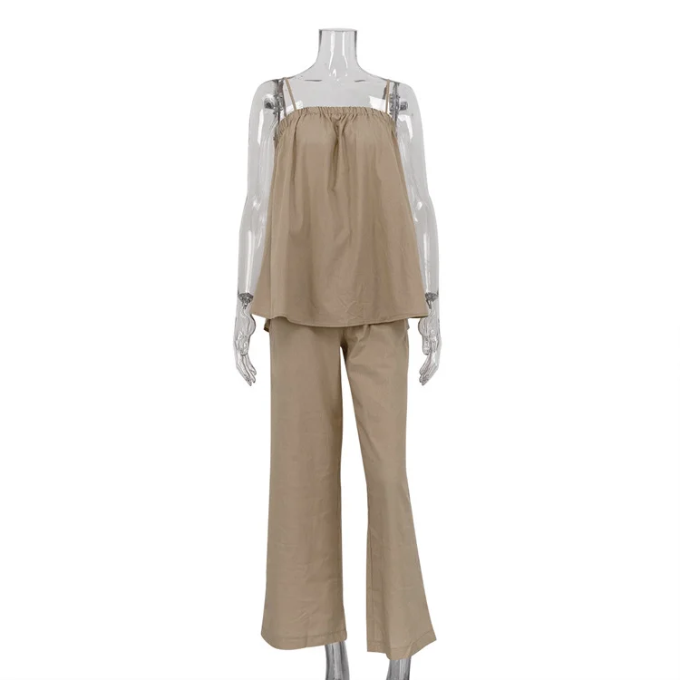 Ueong Ueong Women's Sexy Fluffy Halter Vest Wide Leg Pants Hot Girl Set 2024 Summer New Fashion 2-Piece Set