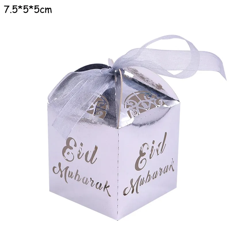 10pcs Eid Mubarak Candy Box Favor Box Ramadan Kareem Gift Boxes Islamic Muslim Festival Happy al-Fitr Eid Event Party Supplies