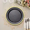 10 Pack | 10" Regal Black and Gold Round Plastic Dinner Plates