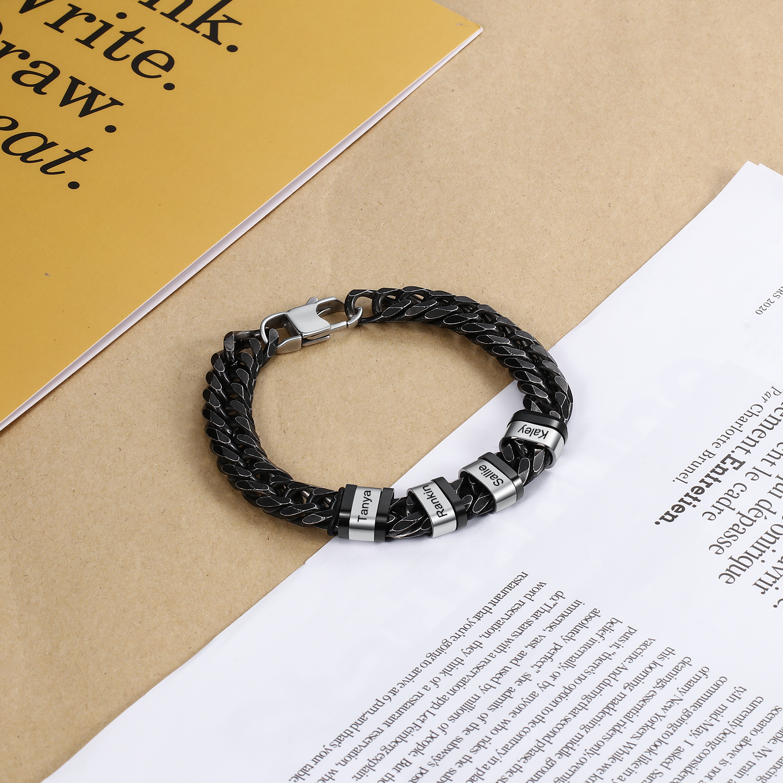 Personalised Cuban Chain Bracelet Custom 4 Names Beads Men's Bracelet-Jessemade AU