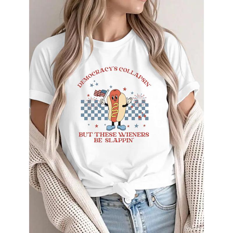 Loveyoufancy Hot Dog Character Tee with 'DEMOCRACY'S COLLAPSIN' BUT THESE WIENERS BE SLAPPIN'' Slogan
