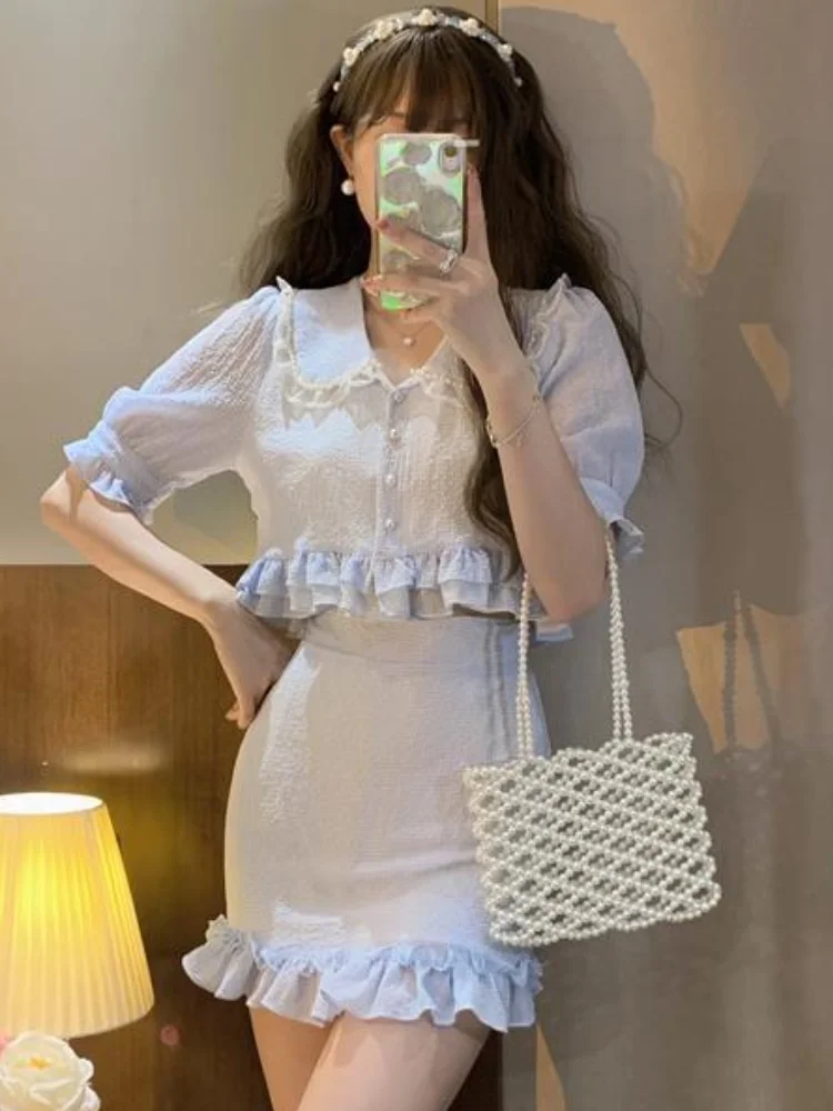 Summer Chiffon Pearls Sweet Two Piece Set PE017