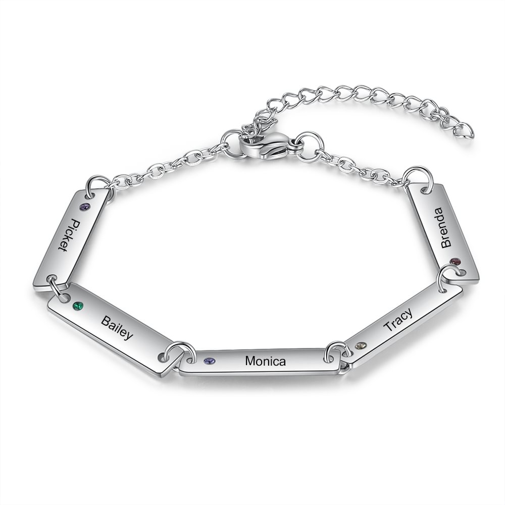 Personalisierte Armband mit 5 Namen und 5 Geburtssteinen n5-b5 Kettenmachen