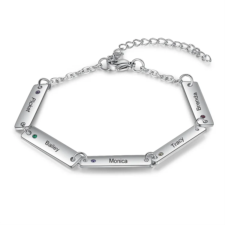 Pulsera personalizada con 5 nombres y 5 piedras de nacimiento