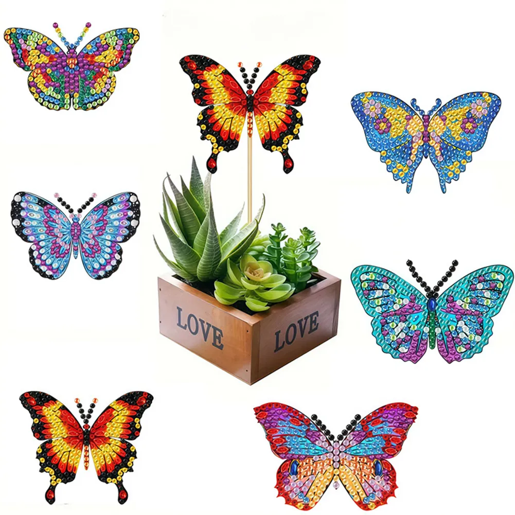 6Pcs Diamond Painting Kits Garden Stakes Diamond Art Kits (Butterfly A)