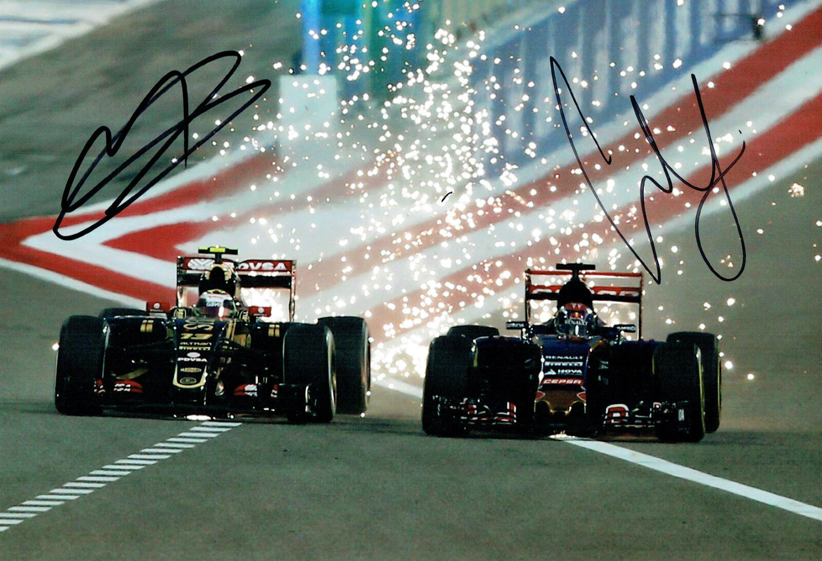 Pastor MALDONADO & Carlos SAINZ Jr SIGNED 12x8 Photo Poster painting AutographF1 RARE AFTAL COA