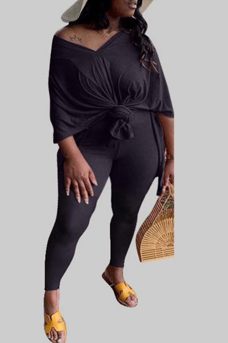 Fashion Casual Solid Plus Size Two Piece Set
