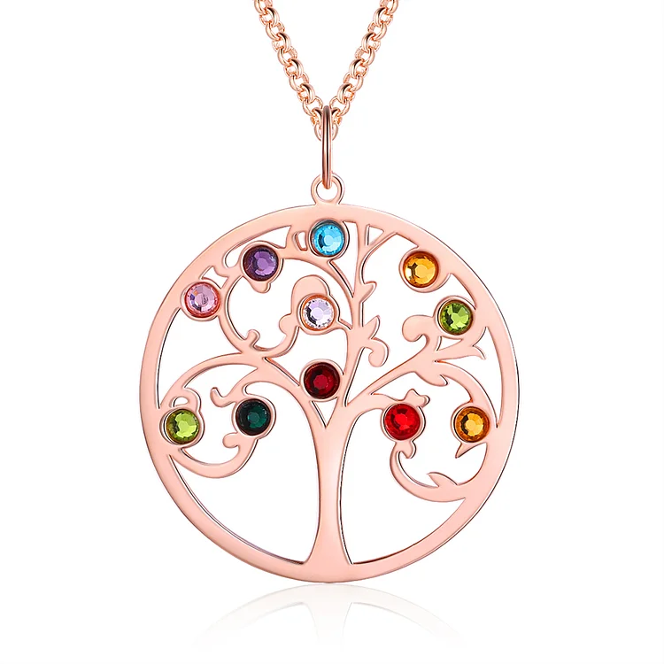 Family Tree Necklace 11 Birthstones Personalized Family Necklace Gift for Mom