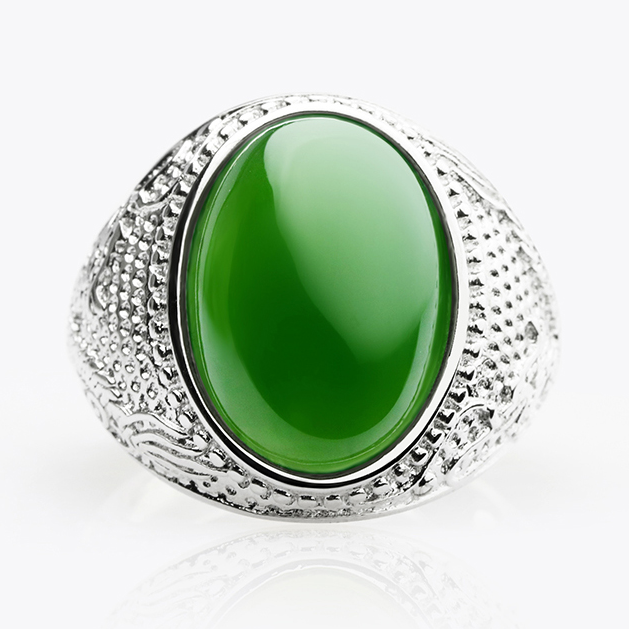 High Standard  Majestic White Gold Plated Hetian Jade Ring for Men - Natural Jadeite 925 Silver Adjustable Ring with Certificate