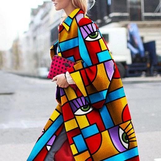  thdmladies Long flared sleeve coat printed loose windbreaker thedmladies