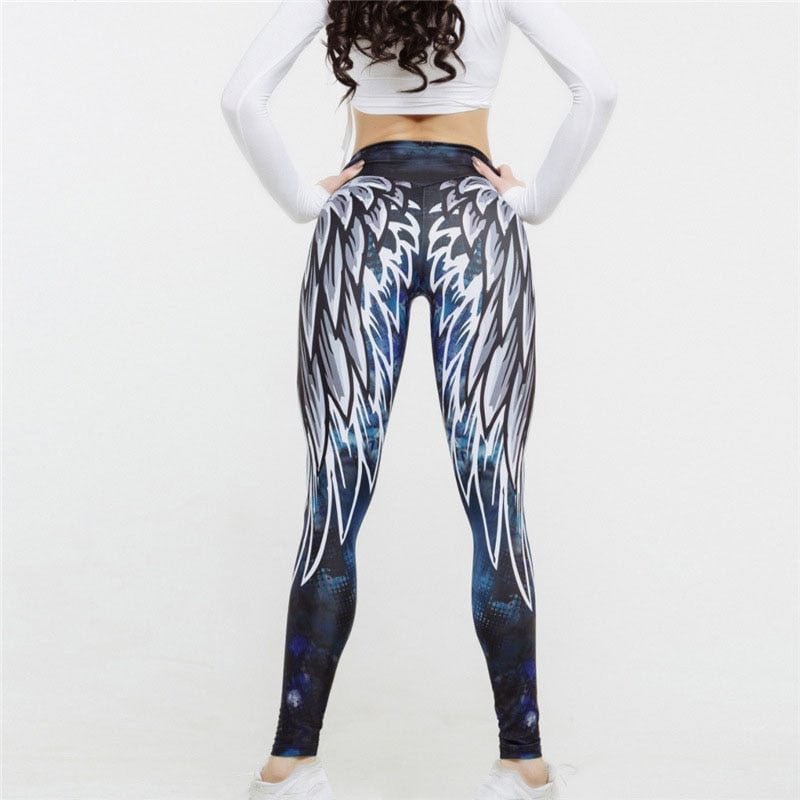 2018 New Angel Wings Printing Leggings Put Hip Elastic High Waist Legging Breathable Slim Pants