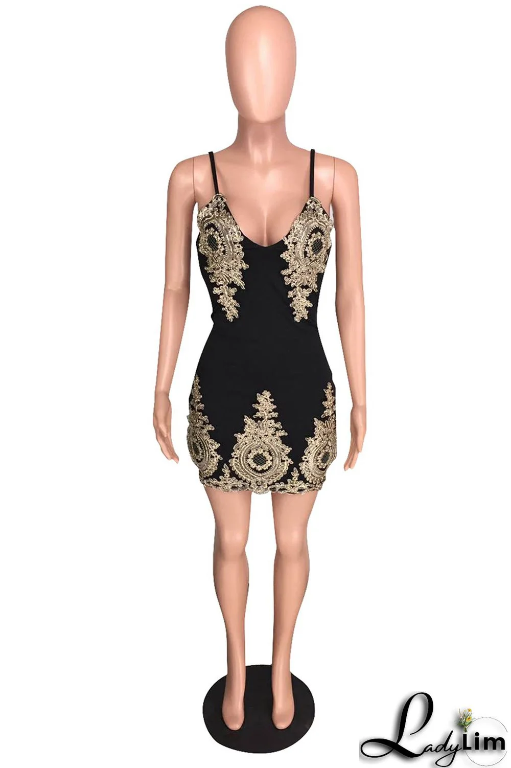 Red Fashion Sexy Embroidery Backless V Neck Sling Dress