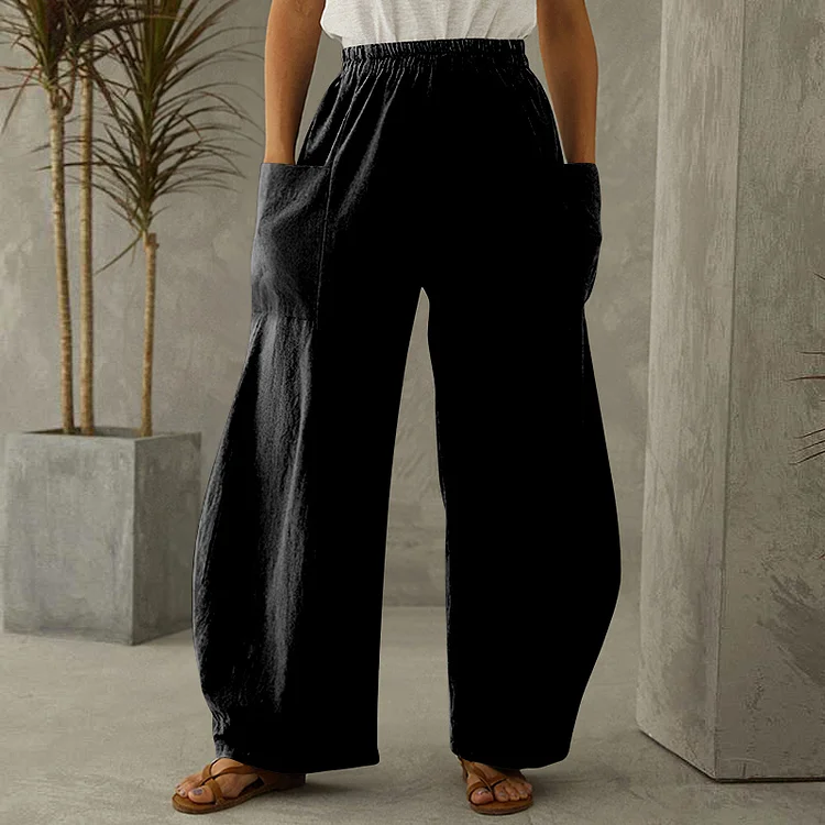Solid Color Pockets Loose Casual Pants