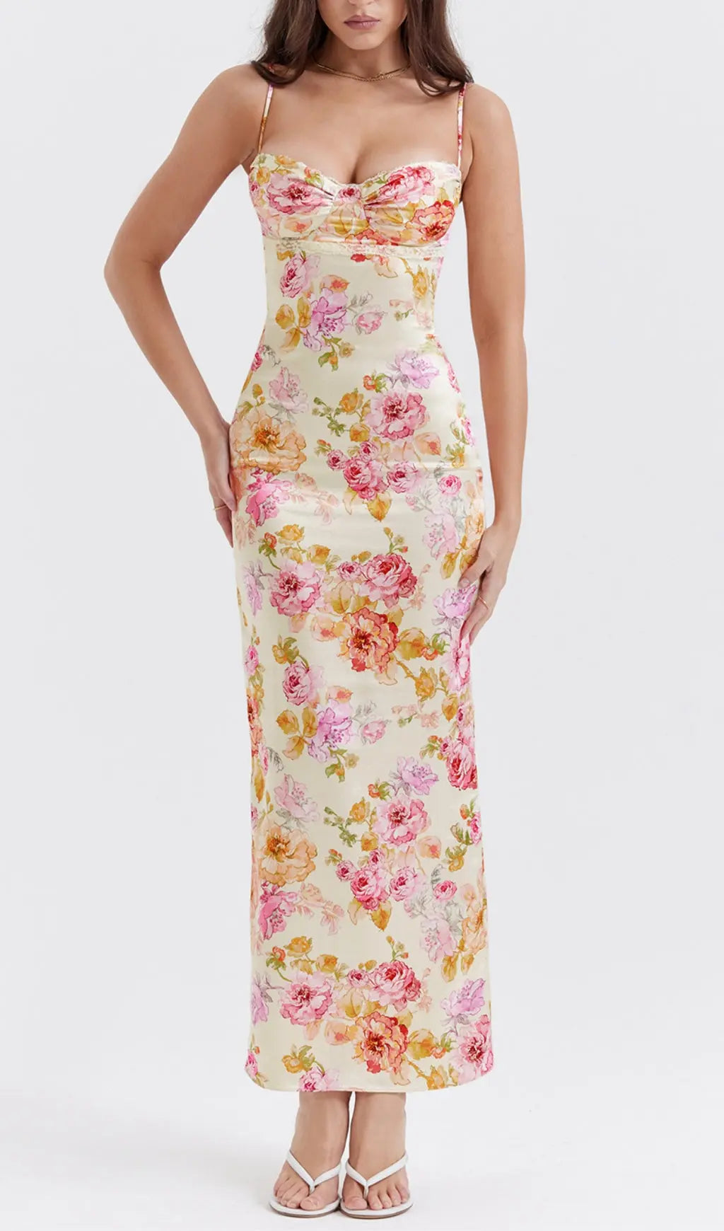 Ivory Floral Maxi Dress Flowering Girl
