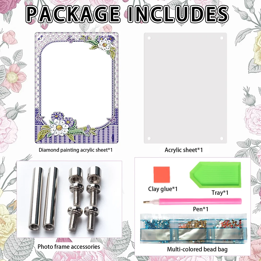 5D DIY Flower Purple Floral Special Shape Diamond Painting Photo Frame Home Decor