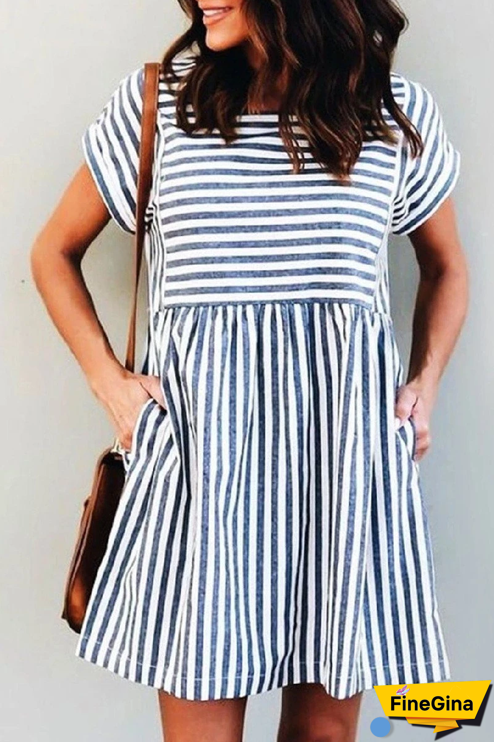 KarliDress Square Collar Short Sleeve Striped Dress P12802