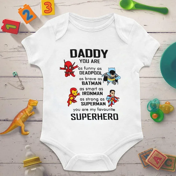 Cartoon Superhero Printed Daddy Baby Onesie New Summer Kids Unisex Rompers Bodysuit Short Sleeve Cotton Jumpsuit Outfits